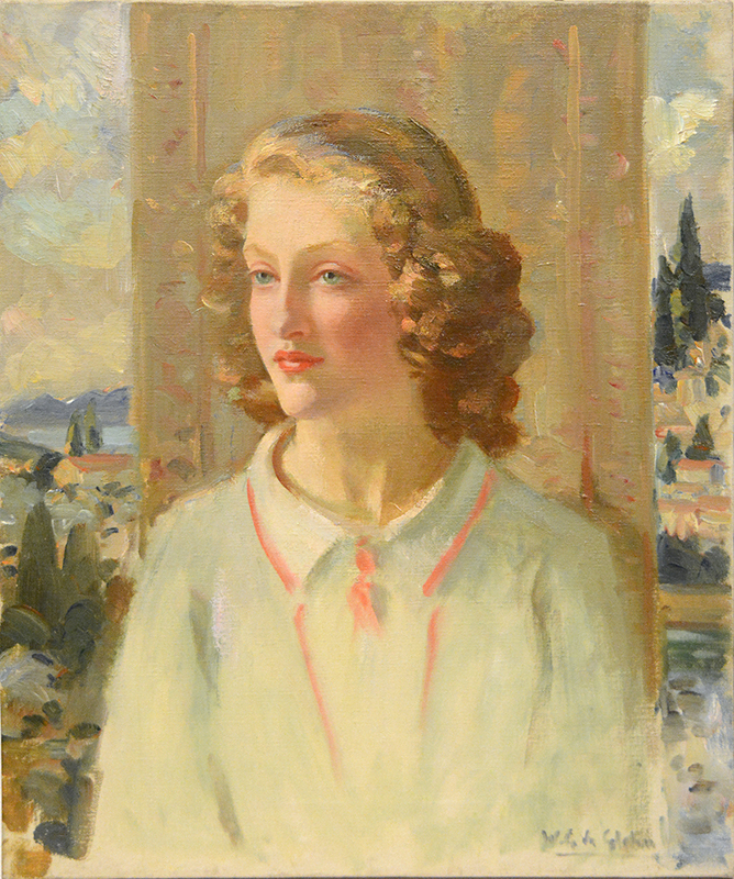 Blonde Model in White Dress with Italiante Garden in Background 